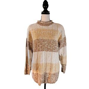 Vintage 80s Spice of Life Knit Beige Cotton Pullover Sweater Size M